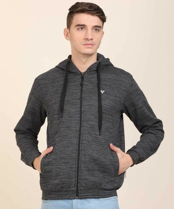 Wildcraft Black Solid Hooded Zip Hood Mel Sweatshirt