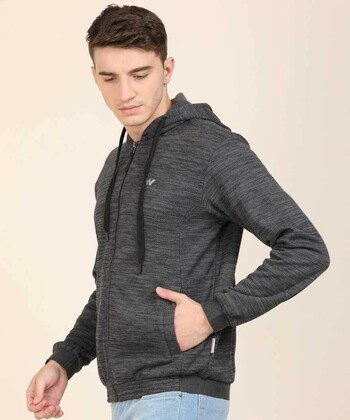 Wildcraft Black Solid Hooded Zip Hood Mel Sweatshirt