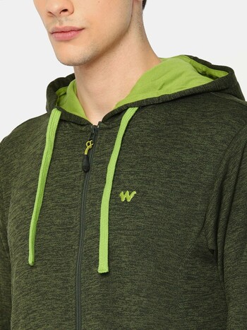 Wildcraft Green Solid Hooded Zip Hood Mel Sweatshirt