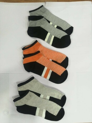 Hans Low Ankle Set of 3 Socks Grey-Orange-Half white