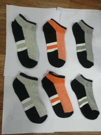 Hans Low Ankle Set of 3 Socks Grey-Orange-Half white