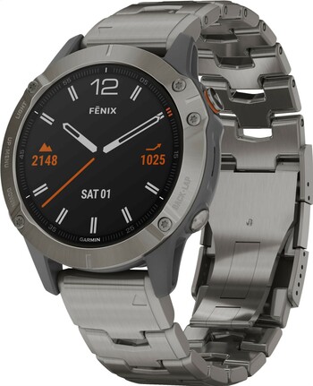 Garmin Fenix 6 Saphire Titanium with Titanium Band & Orange Silicon band