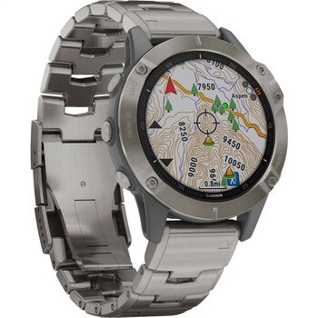 Garmin Fenix 6 Saphire Titanium with Titanium Band & Orange Silicon band