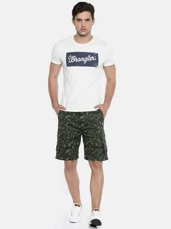 Men Olive Green Printed Camouflage Bermuda Shorts