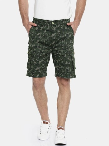 Men Olive Green Printed Camouflage Bermuda Shorts