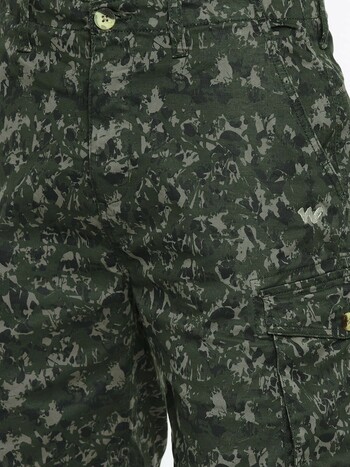 Men Olive Green Printed Camouflage Bermuda Shorts