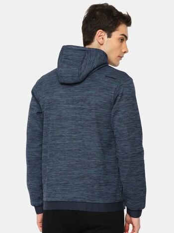 Men Blue Solid Hooded W Zip Mel Sweatshirt