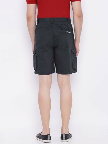 Men Charcoal Solid Regular Fit Cargo Bermuda Shorts