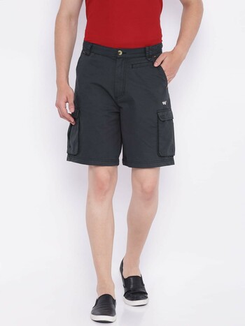 Men Charcoal Solid Regular Fit Cargo Bermuda Shorts