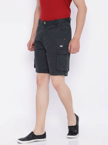 Men Charcoal Solid Regular Fit Cargo Bermuda Shorts