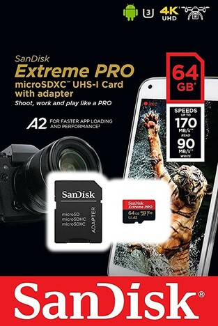 Sandisk Extreme Pro 64GB microSDXC UHS-I Card with SD Adapter