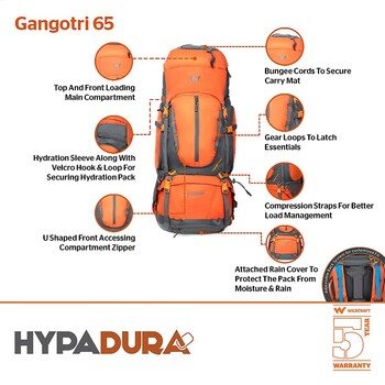 Wildcraft Gangotri 65 L Orange Rucksack For Trekking